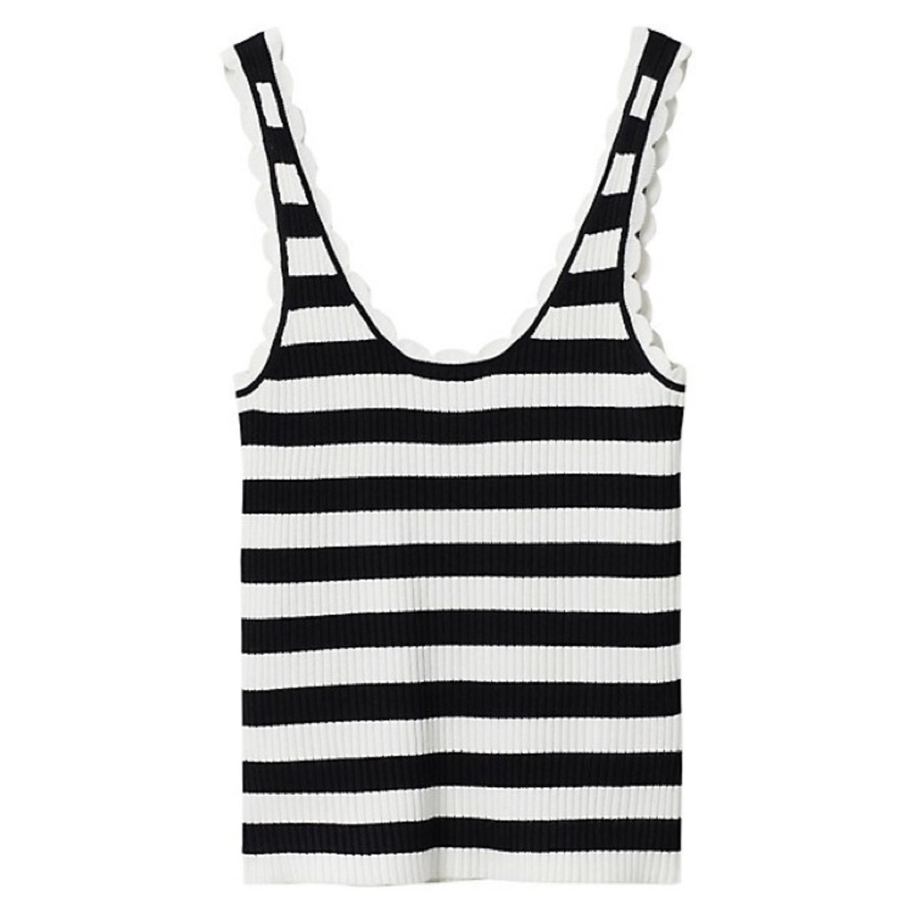 Mango Striped Scallop Ribbed Tank, Size XS